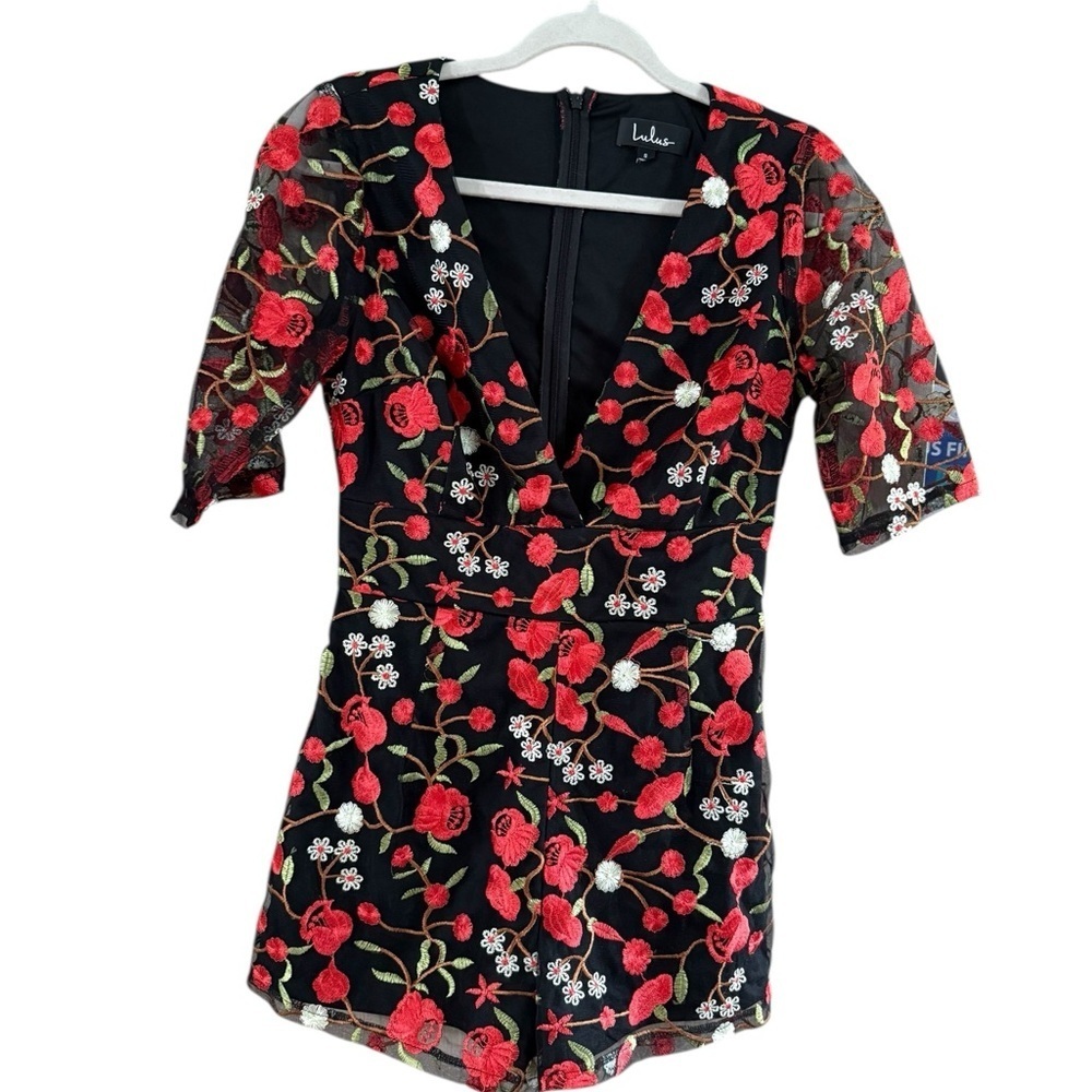 Lulus Black and Red Floral Print Wrap Jumpsuit - Picture 9 of 9